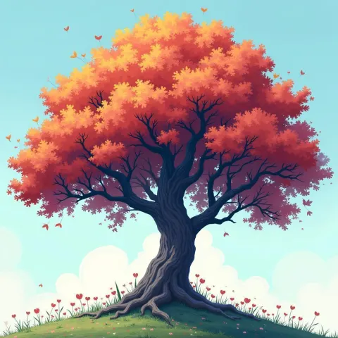 Ghibli Inspired Tree in Flowing Anime Color