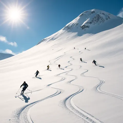 Handful of Distant Skiers Carve Fresh Tracks Down a Vast