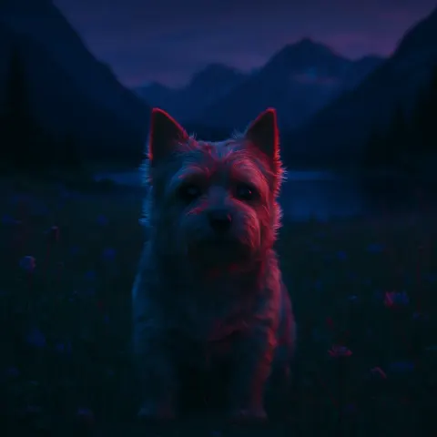 Norwich Terrier in a Serene Alpine Meadow