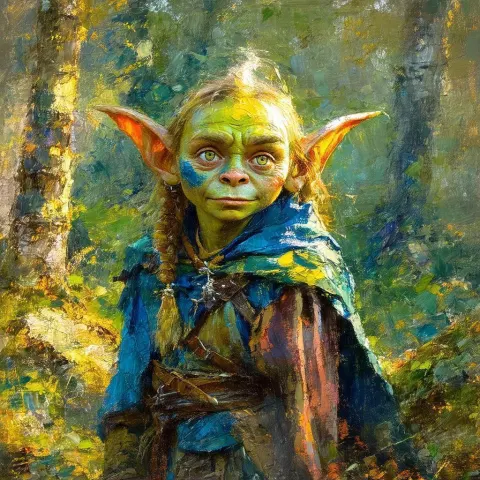 Greta Thunberg as an Impressionist Medieval Goblin