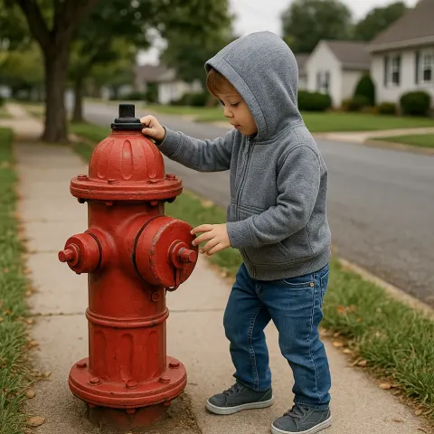 Child Wearing a Hoodie and Jeans Interacts with a Fire