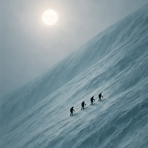Small Group of Distant Mountaineers