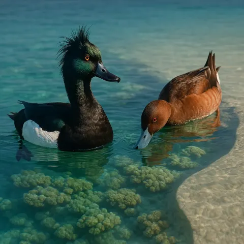 Within a Serene Lagoon Where Visible Coral Reefs Gently Shimmer