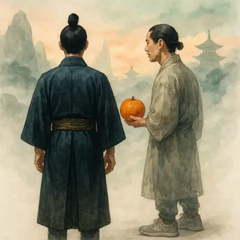 Androgynous Figure in Traditional Feudal Japanese Attire Stands