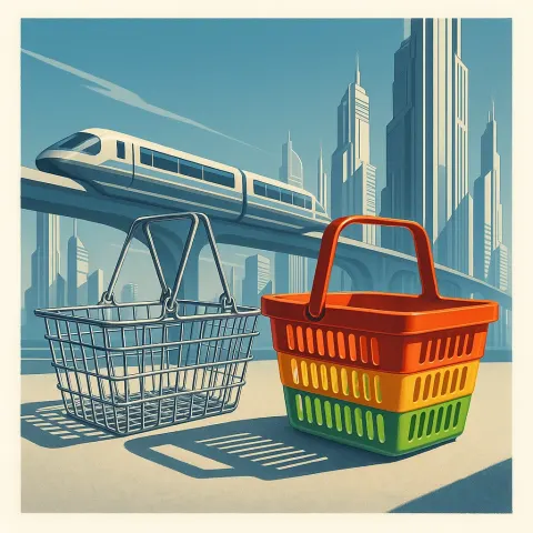 Against the Backdrop of a Sleek Monorail System