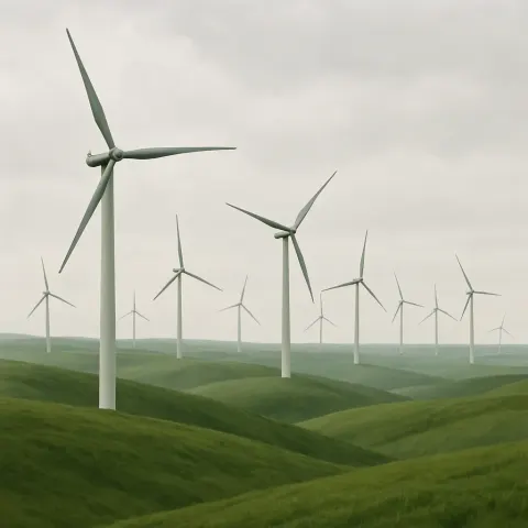 Many Distant Wind Turbines Stand Like Silent Sentinels