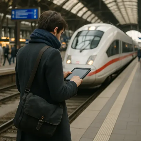 Traveler Clad in a Knee-length Charcoal-gray Coat and a Snug