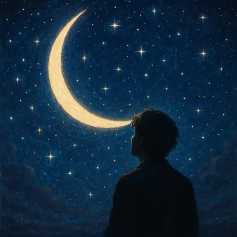 Person Is Staring at a Luminous Crescent Moon
