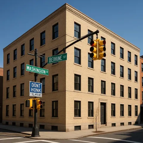 Large Corner Building with Beige Brick