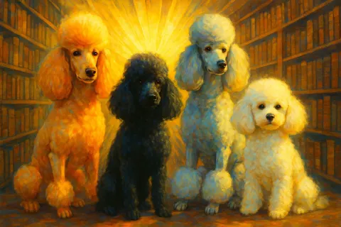 Four Distinct Miniature Poodles—a Regal Apricot with its Continental Clip
