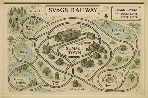 Detailed Layout Map of the SV&GS Railway Featuring Track Levels