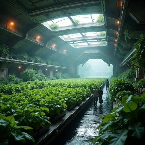 Lush Hydroponics Bay Aboard a Vast Starship