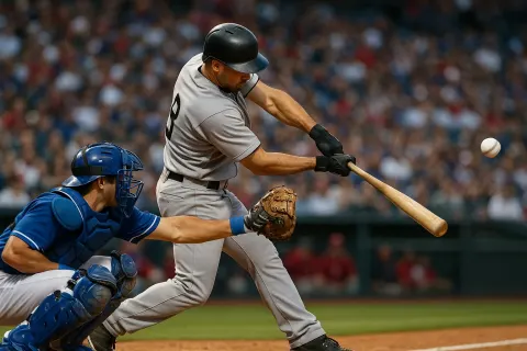Baseball Player Wearing a Gray Jersey Swings a Bat