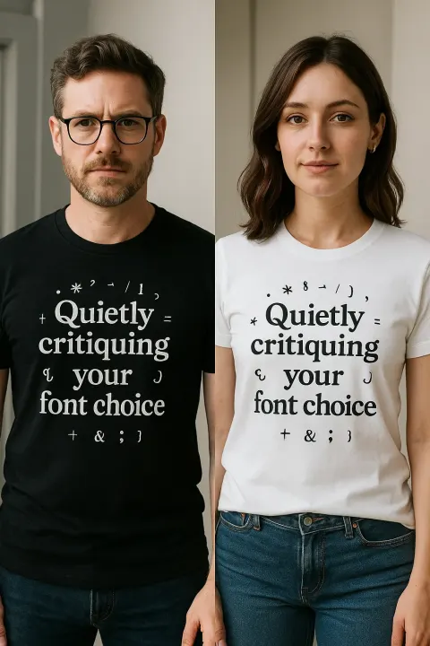 T-shirt Featuring the Phrase "Quietly Critiquing Your Font Choice"