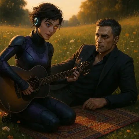 Near-future Performer with Captivating Heterochromia Engages a Notorious