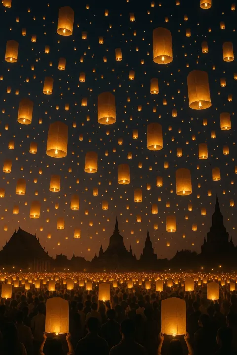 Thousands of Glowing Paper Lanterns Ascend from a Massive