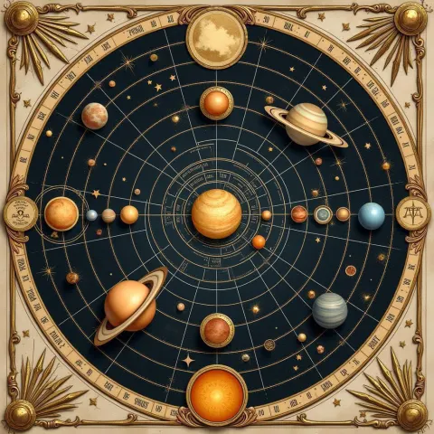Solar System Map Illuminated Like Medieval Manuscript