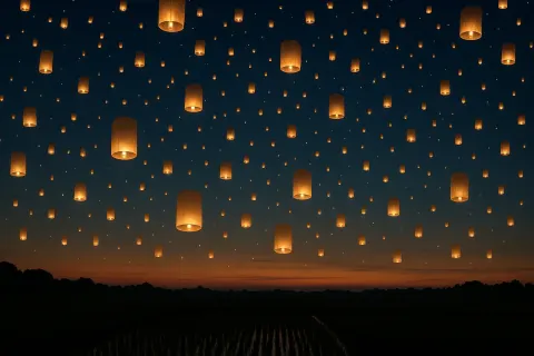 Hundreds of Softly Glowing Paper Lanterns Ascend
