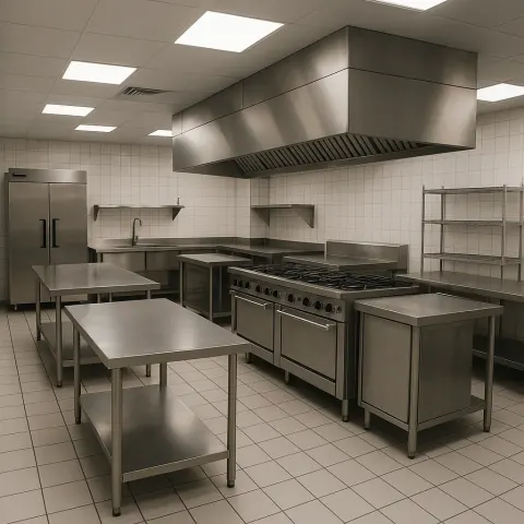 Commercial Kitchen with Stainless Steel Appliances