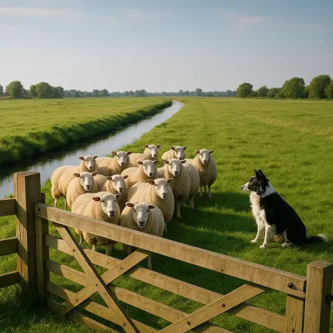Grassy Field with a Narrow Canal