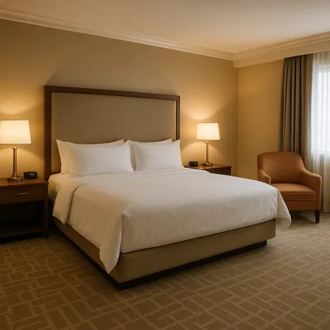 Large Hotel Room Featuring a Luxurious King-size Bed