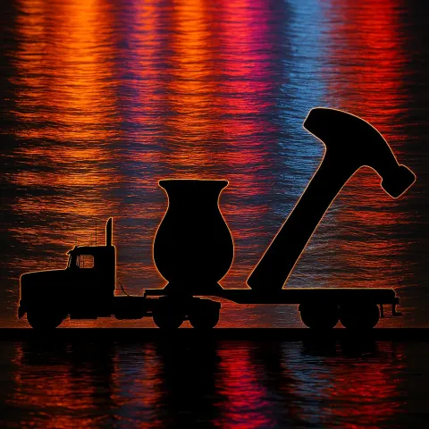 Trailer Truck Hauling a Mortar Passes a Hammerhead