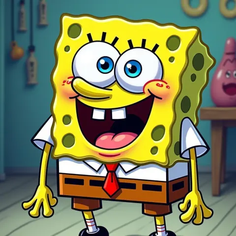 SpongeBob Beaming in Cozy Manga Exaggeration