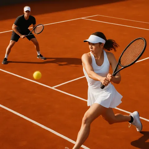 On an Orange Clay Tennis Court