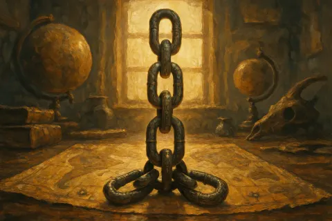 Single Chain—its Classic Interlocking Loops Bearing an Antique Patinated Dull