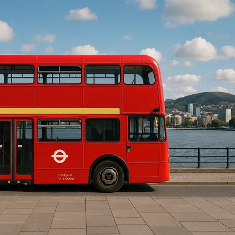 Red Transport for London Double-decker Bus Parked near a Waterfront