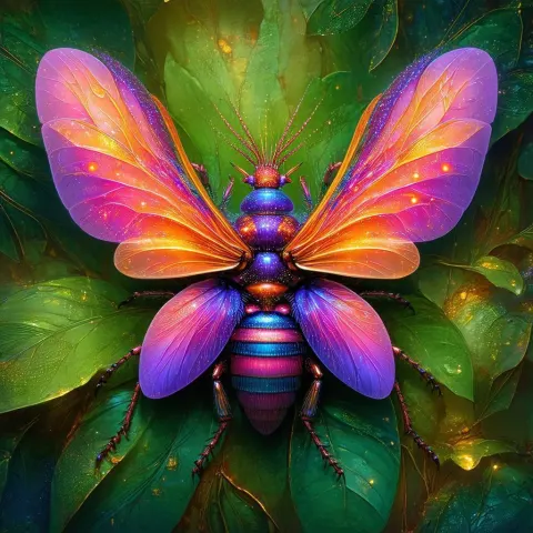 Abstract Insect Creature in Purple Pink and Orange