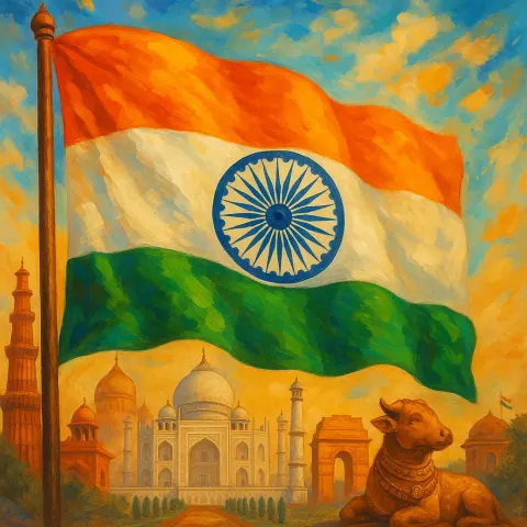 Lively Illustration of the Indian Tricolor Featuring an Intricate Design