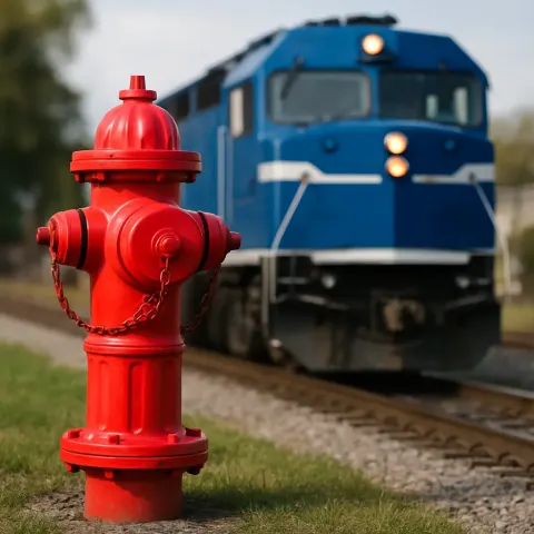 Picture Featuring a Blue Train on the Right Side