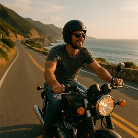 Riding a Motorcycle Down a Picturesque Coastal Highway