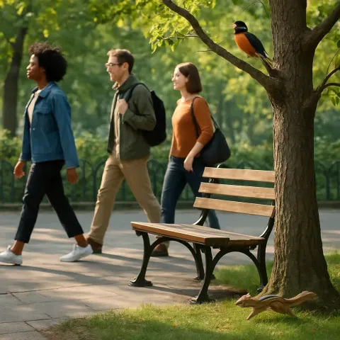 Some Pedestrians Wandered by the Bench as a Chipmunk
