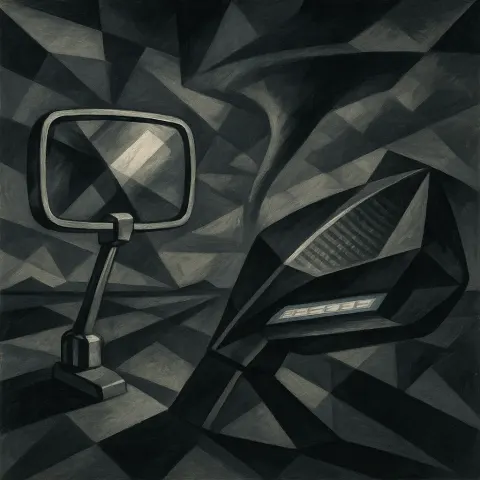 Gleaming Chrome-plated Metal Car Mirror of Classic Rounded Rectangle Design