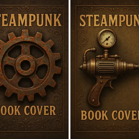 Two Book Covers with Steampunk-themed Designs