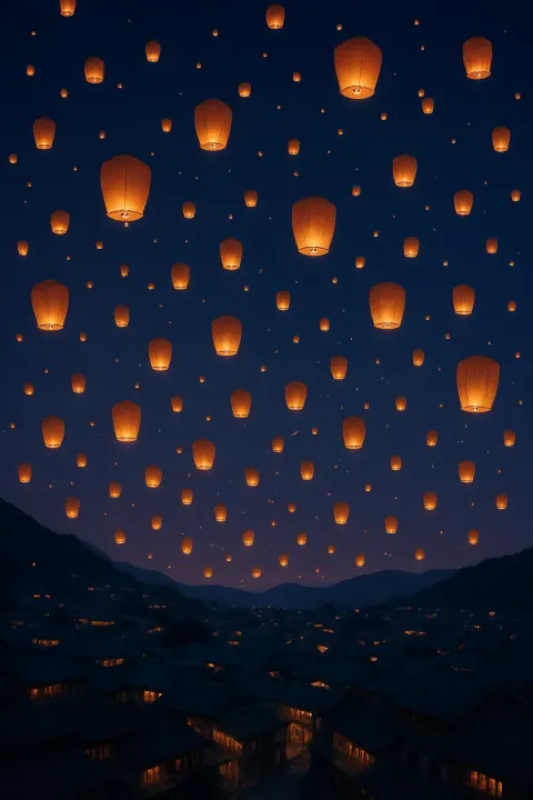 Vast Constellation of Countless Paper Lanterns Drifts Slowly Upwards