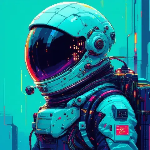 Chiptune Cosmonaut Portrait in Retro Futuristic Pixels