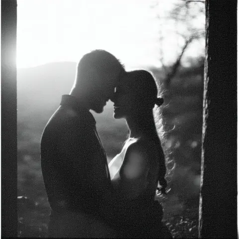 Embracing Couple on Grainy Fomapan Film
