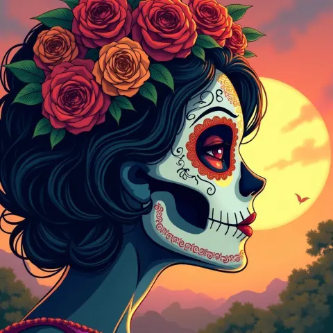 Dia de los Muertos Anime Poster in Golden Light