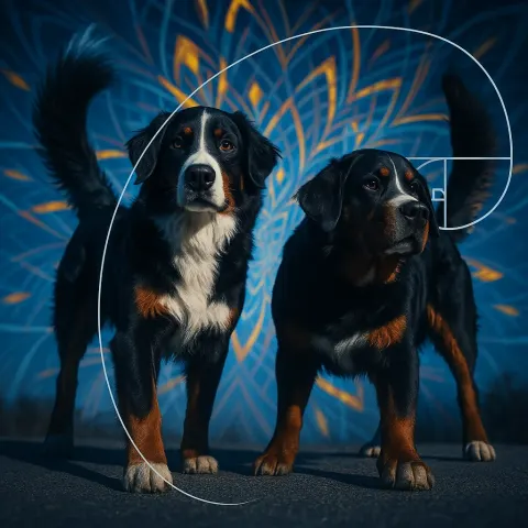 Two Bernese Mountain Dogs—the First Possessing an Intelligent Gaze