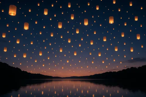 Vast Number of Glowing Paper Lanterns Ascend