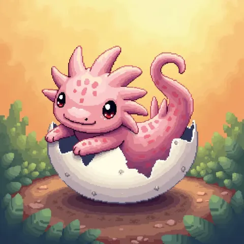 Pixel Axolotl Hatching for a Kids Coloring Book