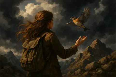 Long-haired Explorer Extends Her Hand