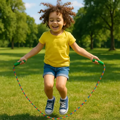 Cheerful Child Is Happily Mastering Tricks Using a Vividly