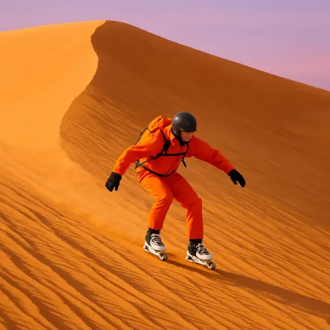 Daring Individual Clad in Striking Orange Attire Glides Gracefully
