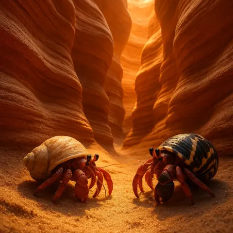 POV of Two Diverse Hermit Crabs in a Delicately Luminous