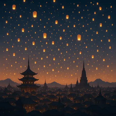 Thousands of Glowing Lanterns Drift Skyward