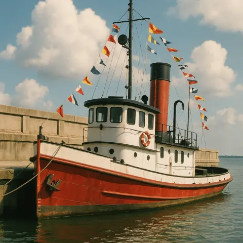 Red and White Vintage Tugboat